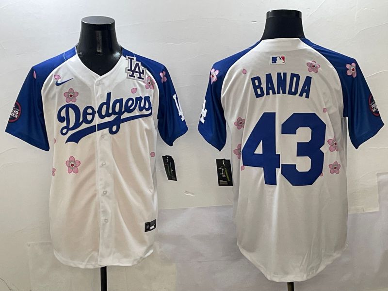 Men Los Angeles Dodgers #43 Banda White Blue Sakura Edition 2025 Nike MLB Jersey style 8->los angeles dodgers->MLB Jersey